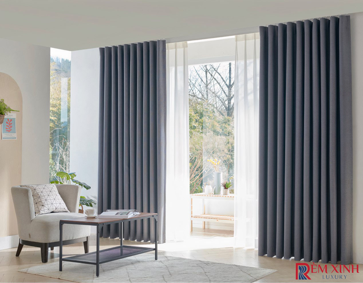 Rèm Vải Màu Xanh Xám Warm Gray