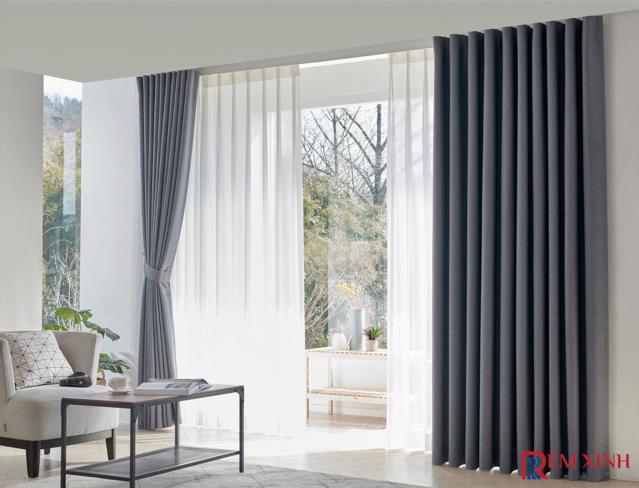 Rèm Vải Màu Xanh Xám Warm Gray 04