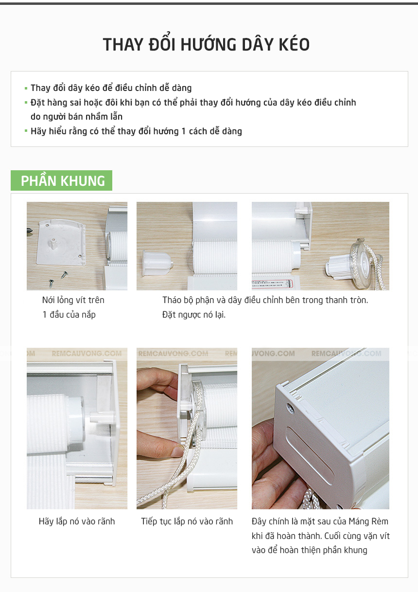 Thay đổi hướng dây kéo Rèm Cầu Vồng